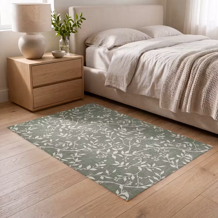 Vloerkleed - Saliegroen - Botanisch - Takken - Besjes - Linnen - Patroon — 5