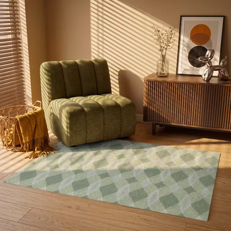 Vloerkleed - Saliegroen - Geometrisch - Organisch - Traliewerk - Patroon — 2