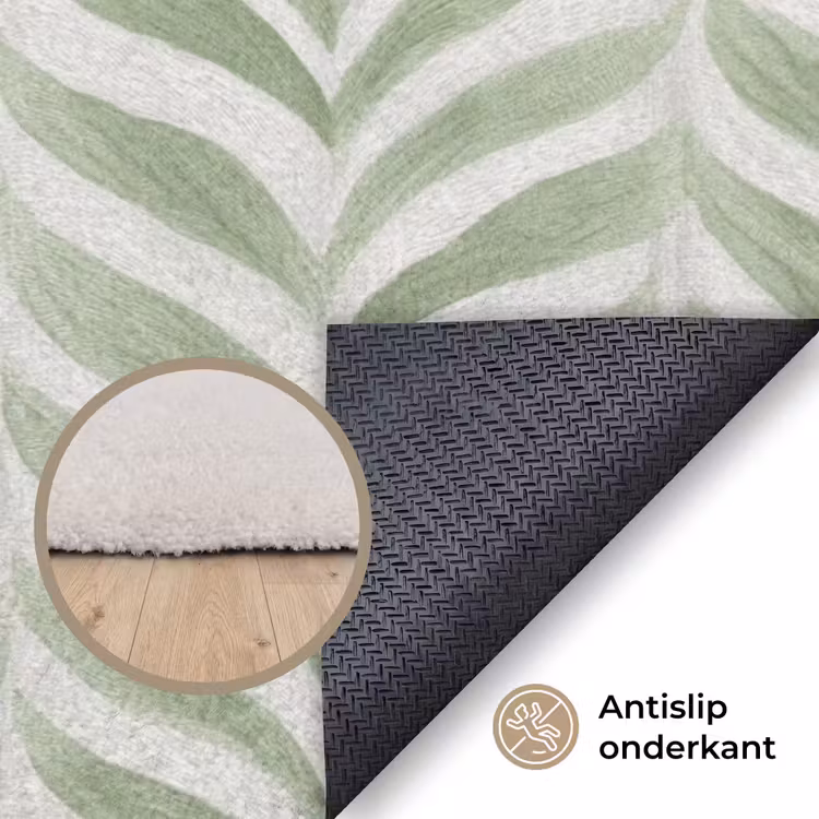 Vloerkleed - Saliegroen - Visgraat - Organisch - Penseelstreken - Patroon — 4