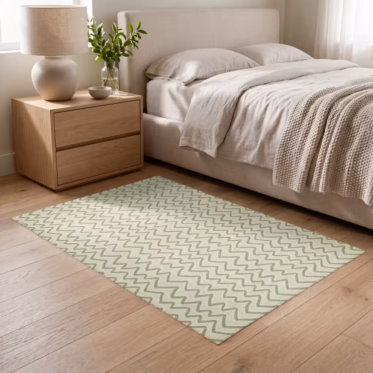 Vloerkleed - Saliegroen - Zigzag - Handgetekend - Patroon — 5