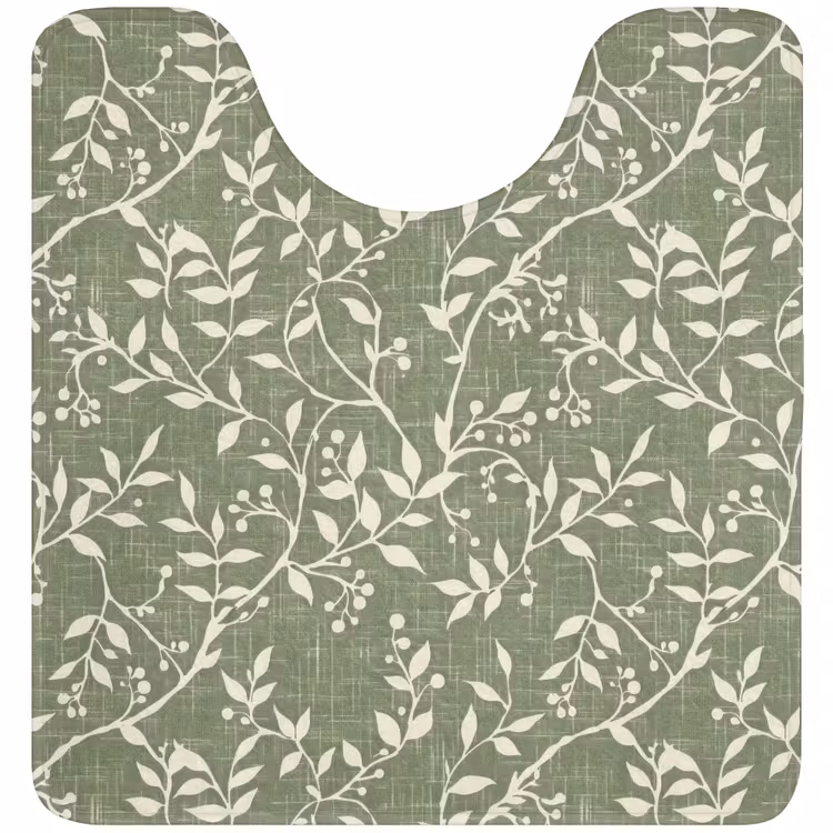 WC Mat - Saliegroen - Botanisch - Takken - Besjes - Linnen - Patroon — 1