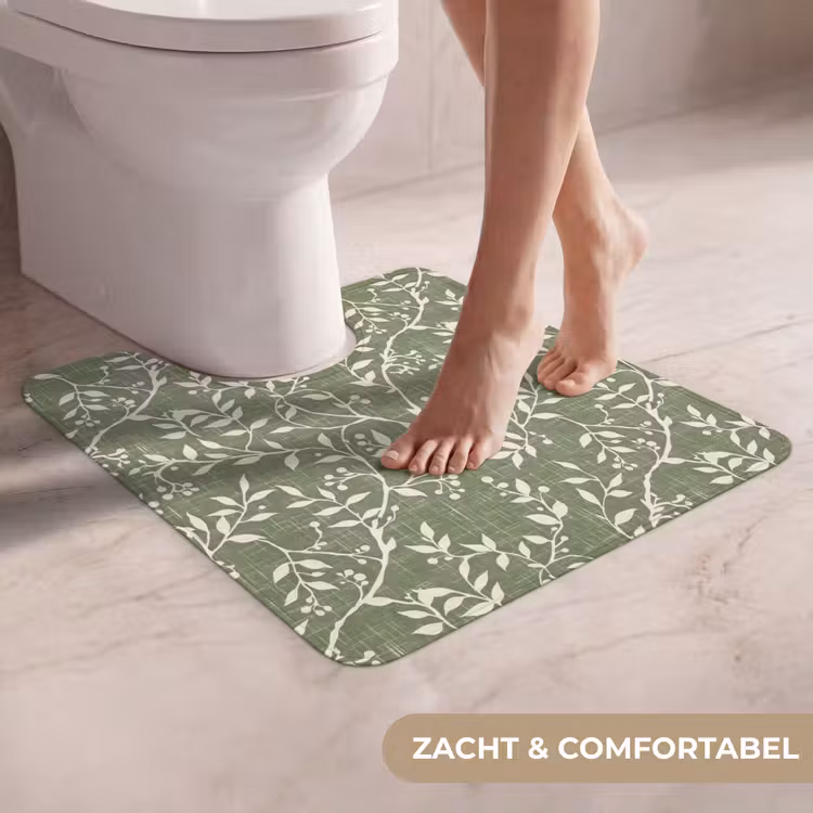 WC Mat - Saliegroen - Botanisch - Takken - Besjes - Linnen - Patroon — 5