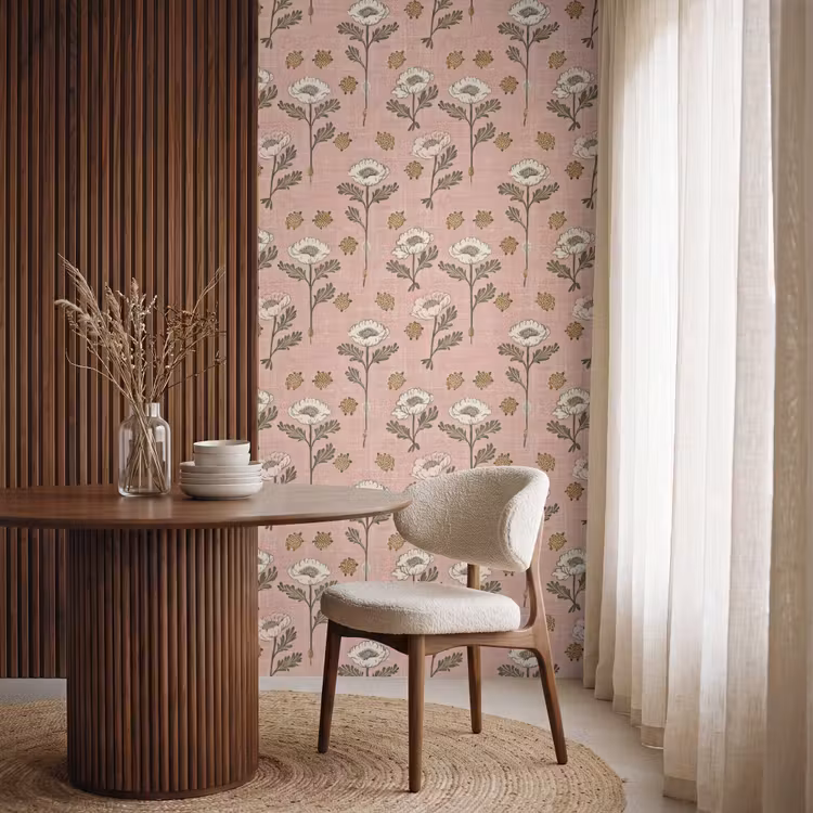 Behang - Roze - Bloemen - Vintage - Textuur — 4
