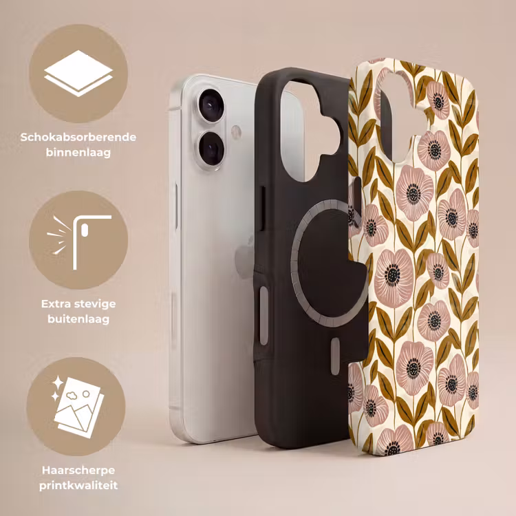 Telefoonhoesje Toughcase - Dustyroze - Bloemen - Grafisch - Patroon — 3