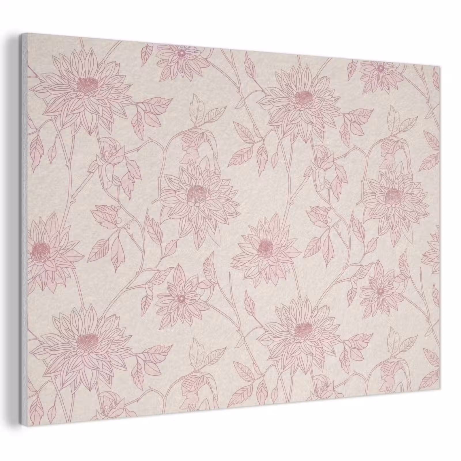 Akoestisch schilderij - Oudroze - Dahlia's - Lijntekening - Patroon — 1