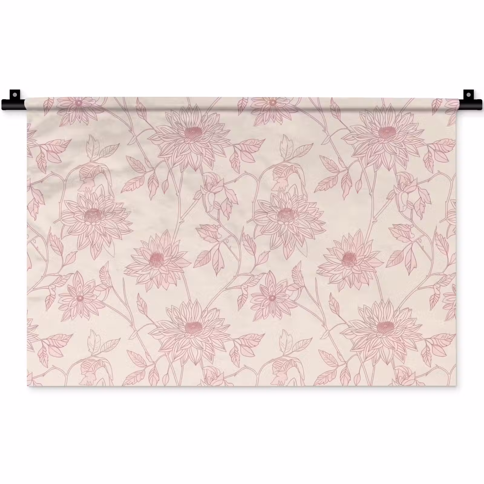 Wandkleed - Oudroze - Dahlia's - Lijntekening - Patroon — 1