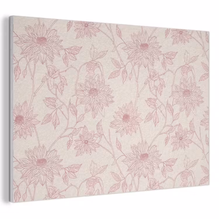 Akoestisch schilderij - Oudroze - Dahlia's - Lijntekening - Patroon — 1