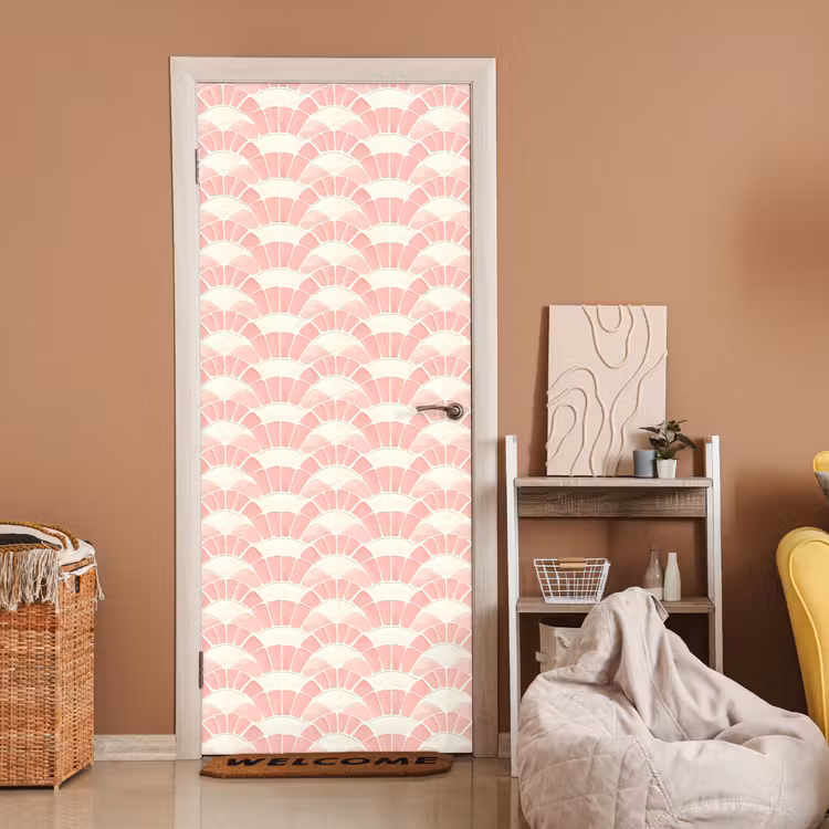 Deursticker - Roze - Waaiers - Mozaïek - Patroon — 2