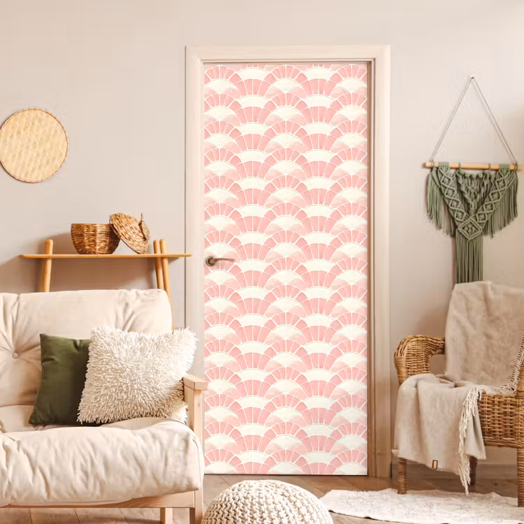 Deursticker - Roze - Waaiers - Mozaïek - Patroon — 4