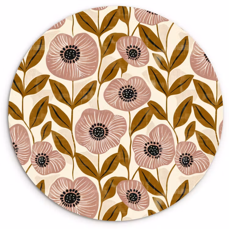Muurcirkel glas - Dustyroze - Bloemen - Grafisch - Patroon — 1