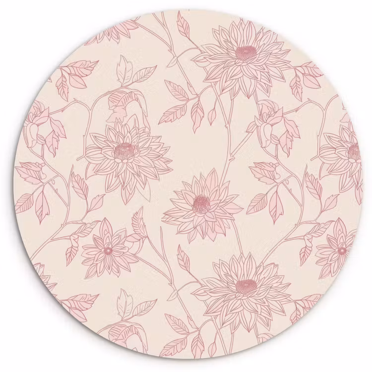 Muurcirkel glas - Oudroze - Dahlia's - Lijntekening - Patroon — 1