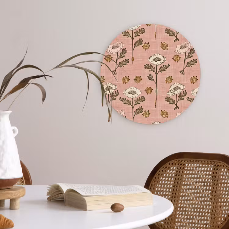 Muurcirkel glas - Roze - Bloemen - Vintage - Textuur — 4