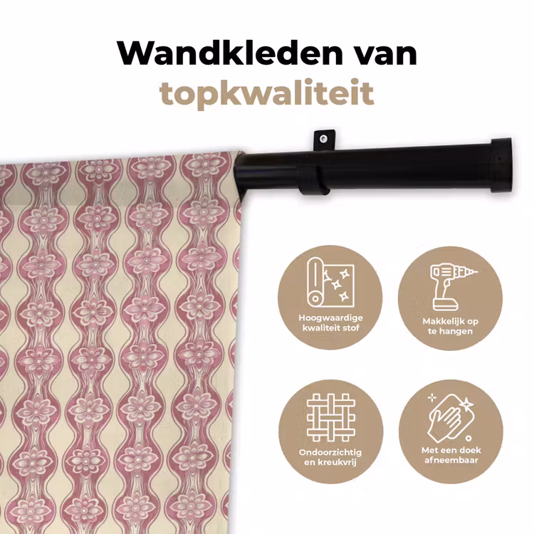 Wandkleed - Paarsroze - Bloemen - Retro - Patroon — 3
