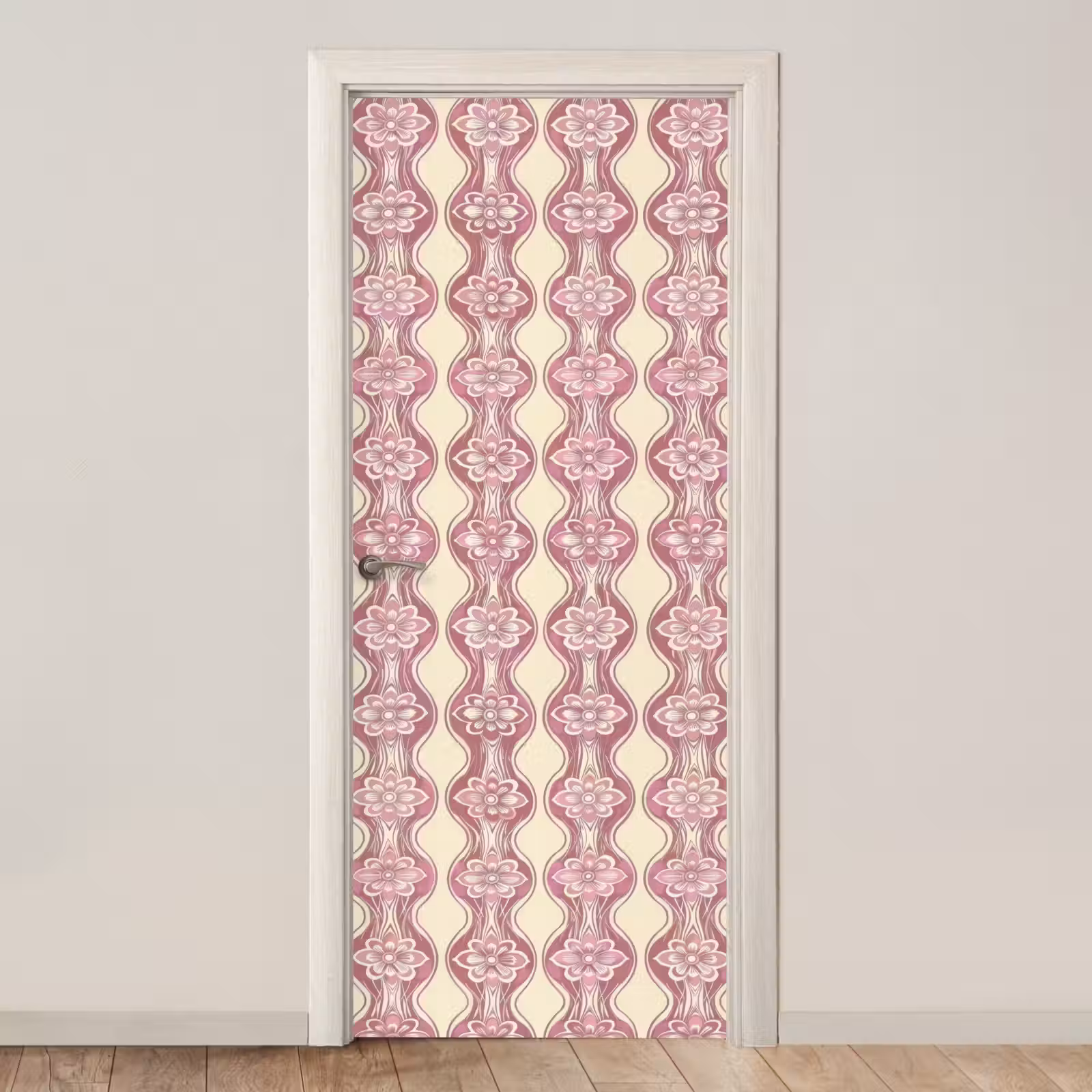 Deursticker - Paarsroze - Bloemen - Retro - Patroon — 1