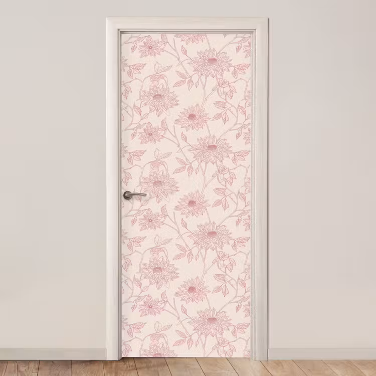Deursticker - Oudroze - Dahlia's - Lijntekening - Patroon — 1