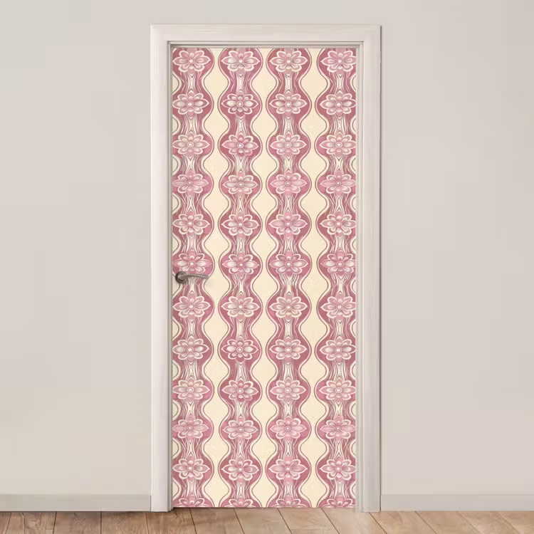 Deursticker - Paarsroze - Bloemen - Retro - Patroon — 1