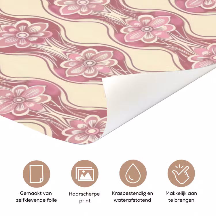 Deursticker - Paarsroze - Bloemen - Retro - Patroon — 3