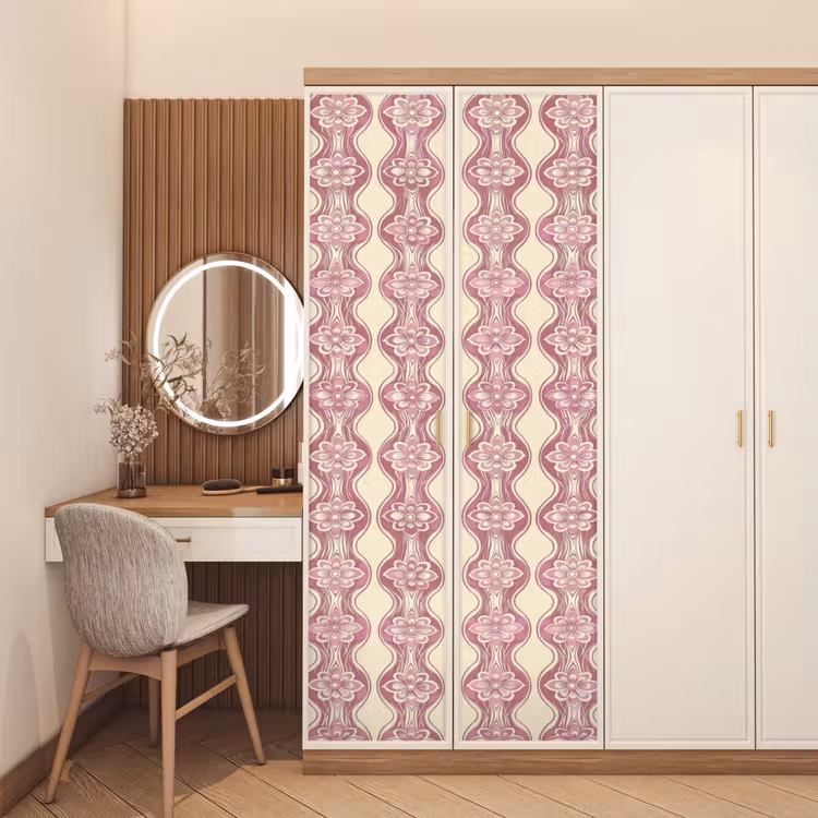 Deursticker - Paarsroze - Bloemen - Retro - Patroon — 5