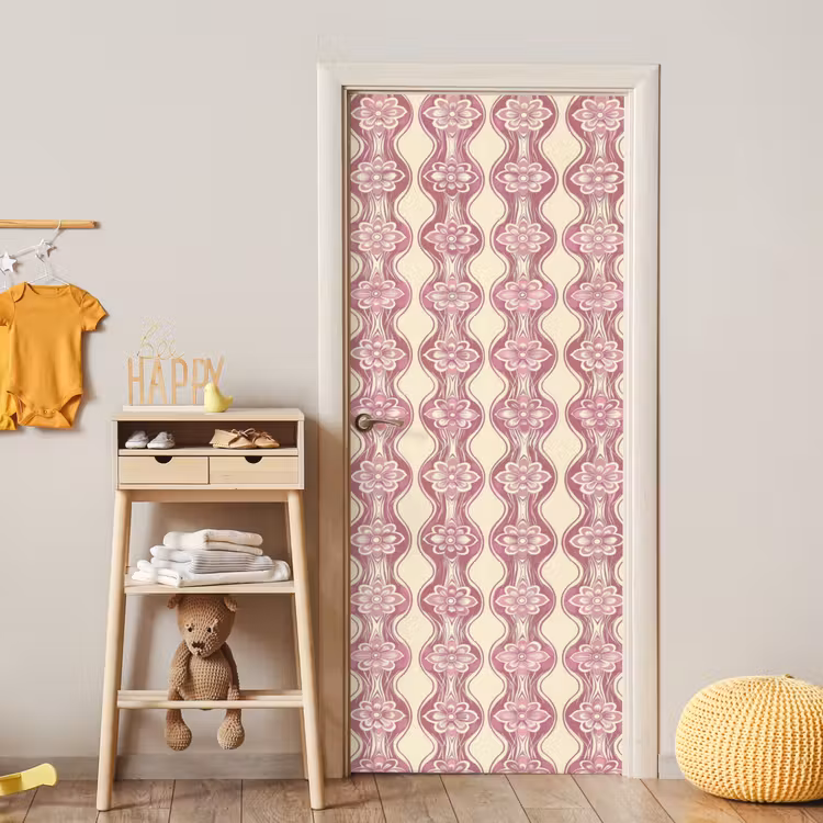 Deursticker - Paarsroze - Bloemen - Retro - Patroon — 6