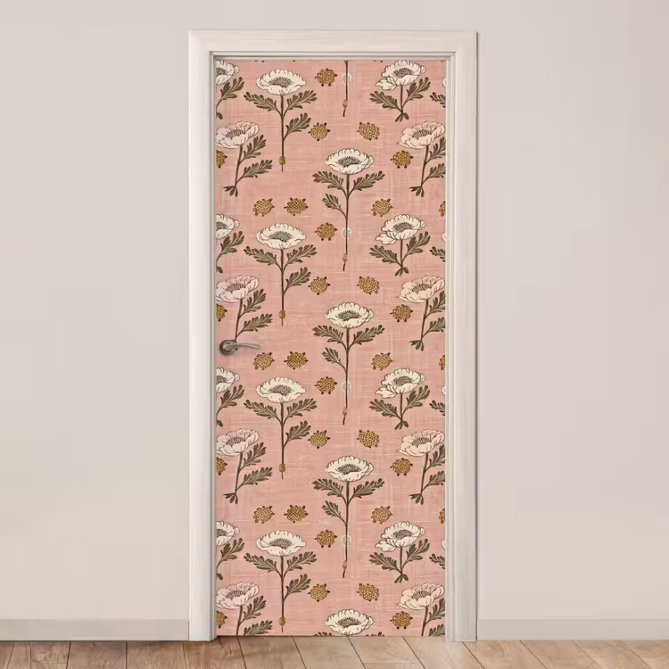 Deursticker - Roze - Bloemen - Vintage - Textuur — 1