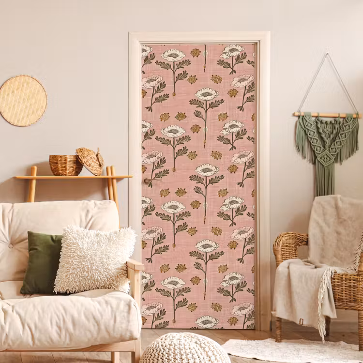 Deursticker - Roze - Bloemen - Vintage - Textuur — 4