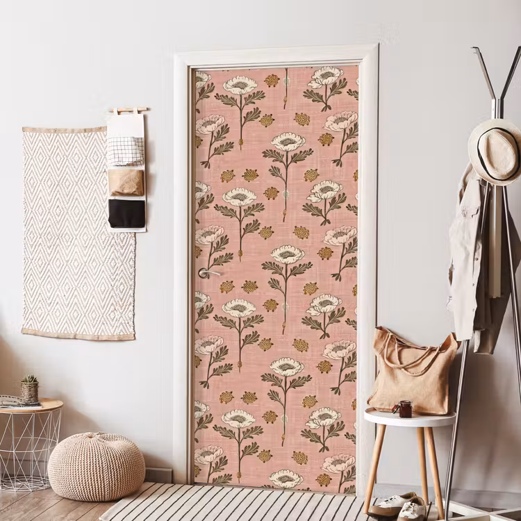 Deursticker - Roze - Bloemen - Vintage - Textuur — 8