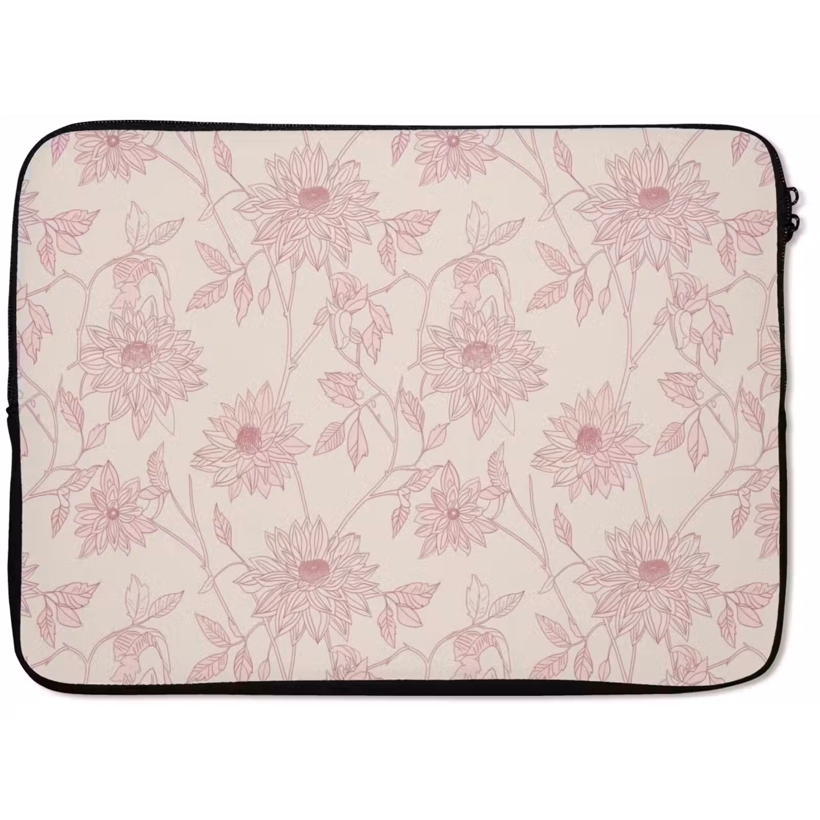 Laptophoes Oudroze - Dahlia's - Lijntekening - Patroon — 1