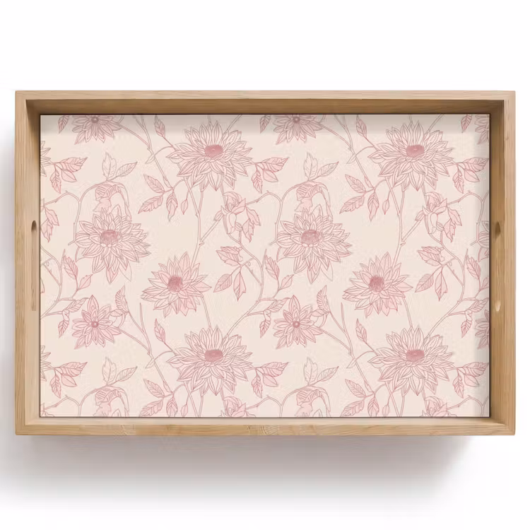 Dienblad - Oudroze - Dahlia's - Lijntekening - Patroon — 1