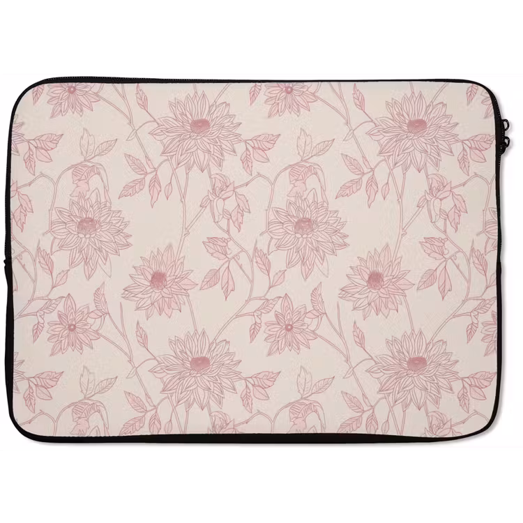 Laptophoes Oudroze - Dahlia's - Lijntekening - Patroon — 1