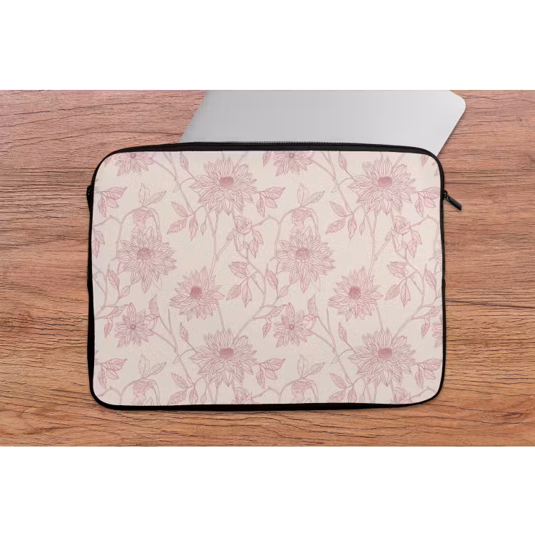 Laptophoes Oudroze - Dahlia's - Lijntekening - Patroon — 2