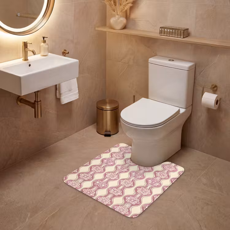 WC Mat - Paarsroze - Bloemen - Retro - Patroon — 3