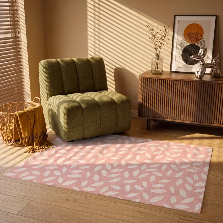 Vloerkleed - Roze - Bladeren - Speels - Patroon — 2