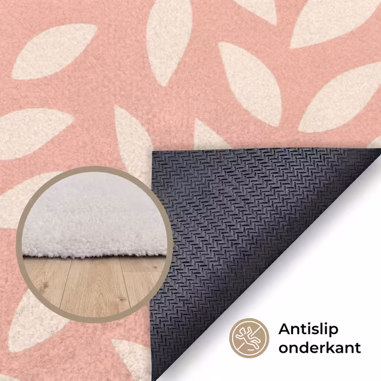 Vloerkleed - Roze - Bladeren - Speels - Patroon — 4