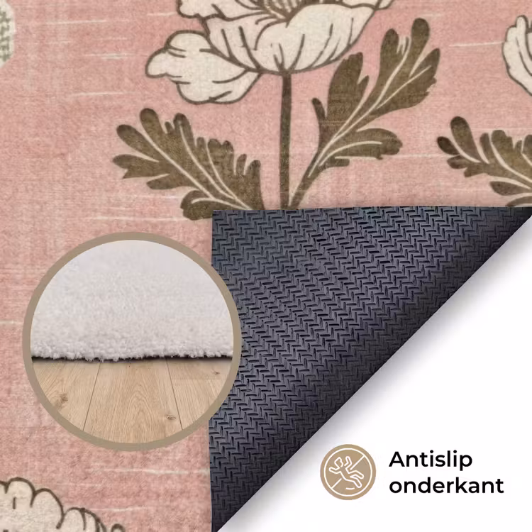 Vloerkleed - Roze - Bloemen - Vintage - Textuur — 4