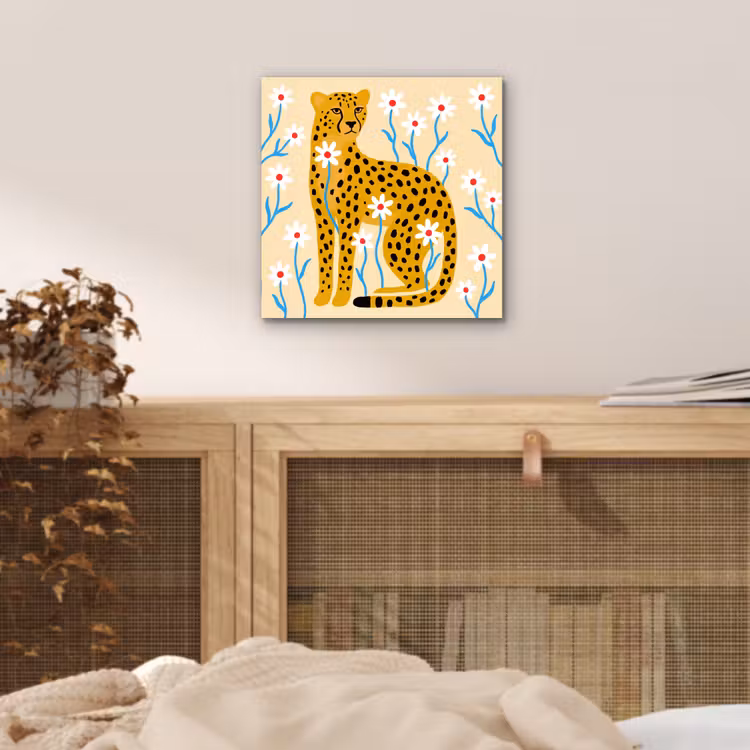 Aluminium schilderij - Dieren - Jachtluipaard - Bloemen - Modern - Geel — 4