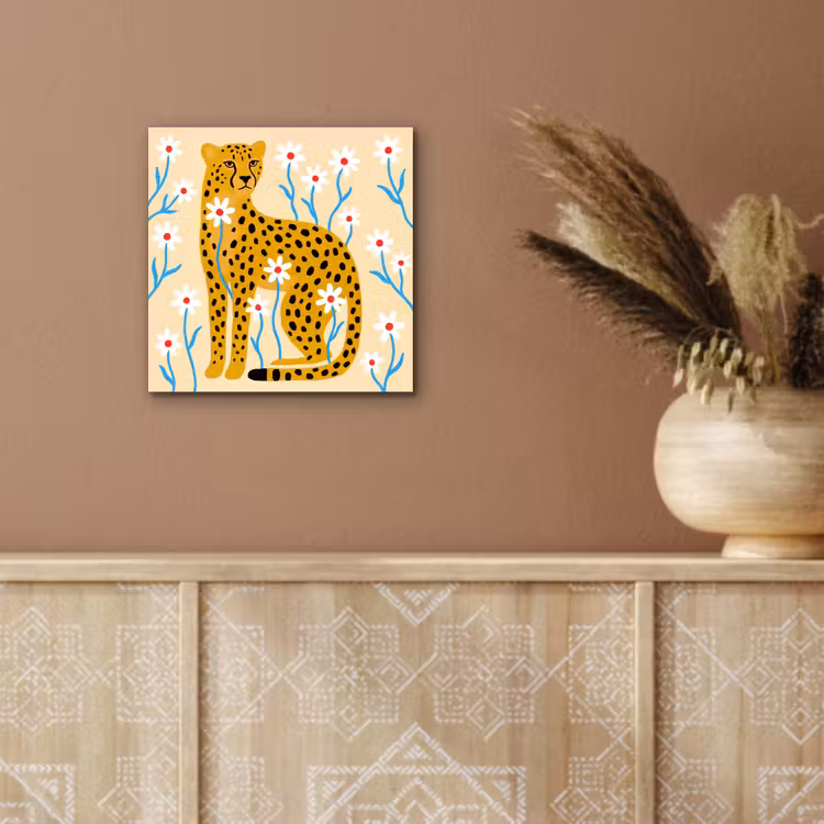 Aluminium schilderij - Dieren - Jachtluipaard - Bloemen - Modern - Geel — 5