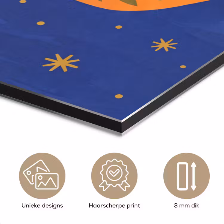 Aluminium schilderij - Vogel - Bloemen - Decoratief - Oranje - Blauw — 7