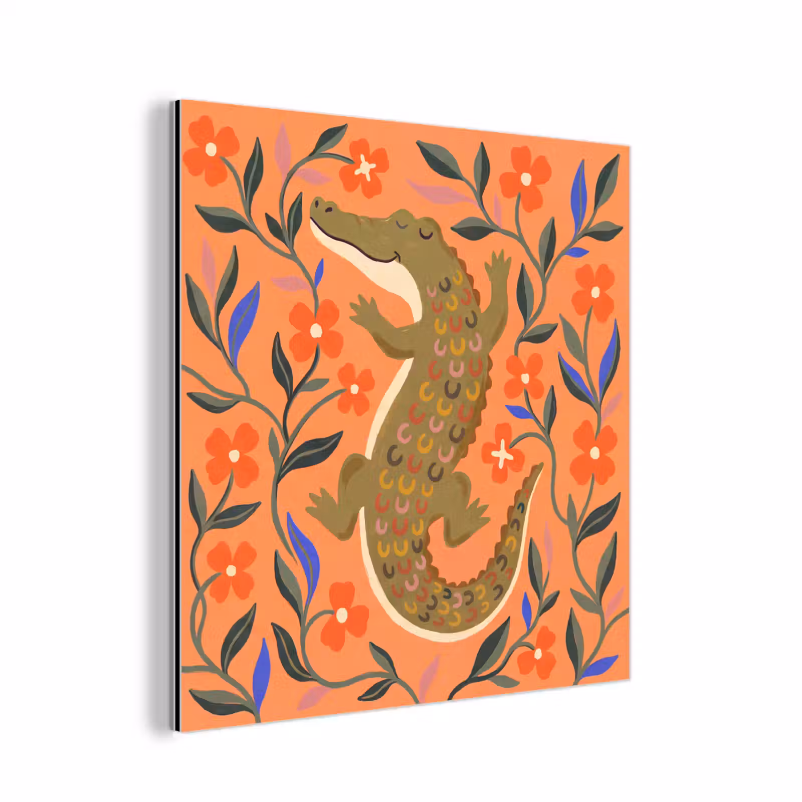 Aluminium schilderij - Dieren - Bloemen - Oranje - Illustratie - Natuur — 1