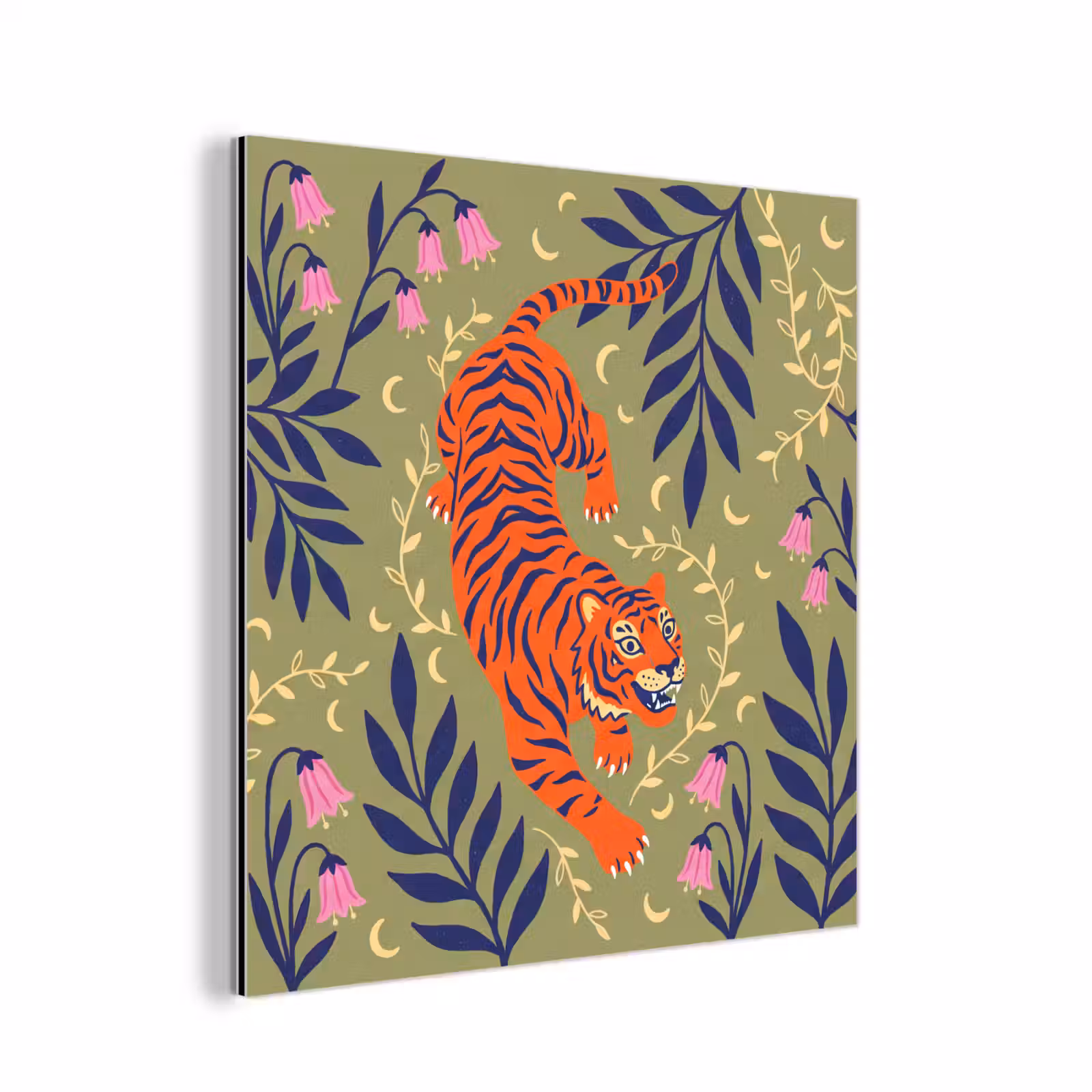 Aluminium schilderij - Tijger - Bladeren - Dieren - Illustratie - Oranje — 1