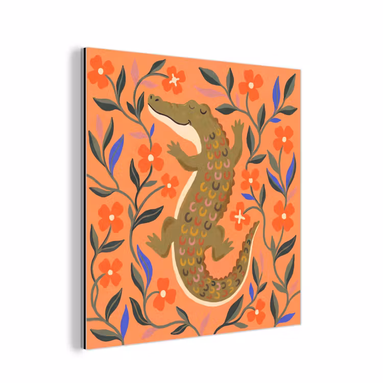 Aluminium schilderij - Dieren - Bloemen - Oranje - Illustratie - Natuur — 1