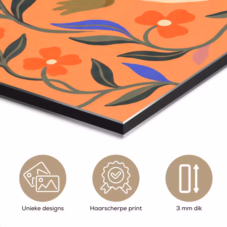 Aluminium schilderij - Dieren - Bloemen - Oranje - Illustratie - Natuur — 7