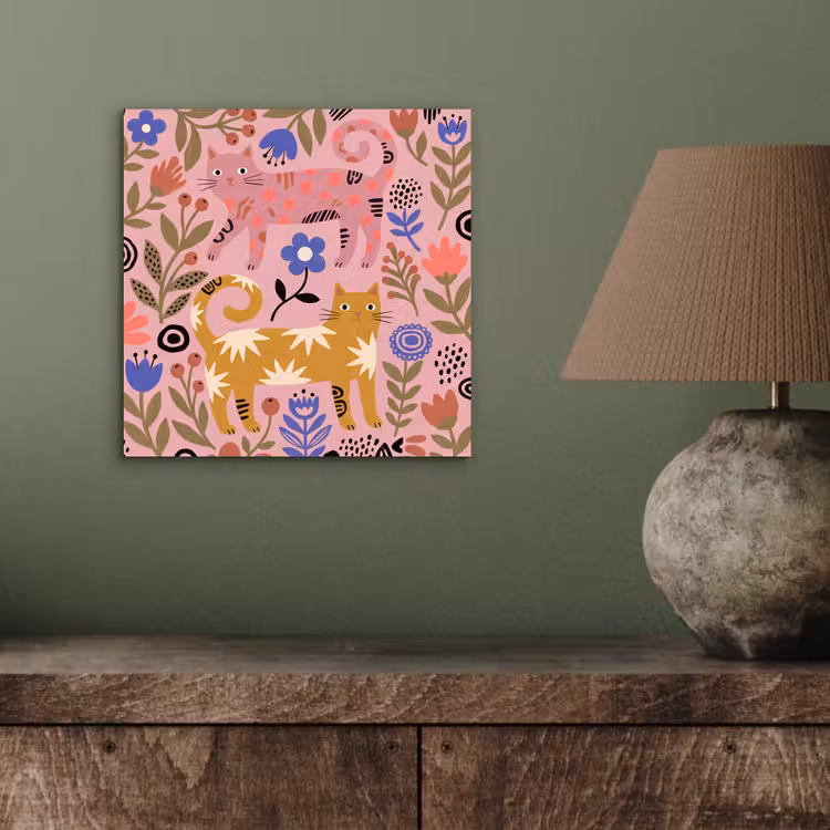 Aluminium schilderij - Kat - Bloemen - Dieren - Modern - Roze — 3