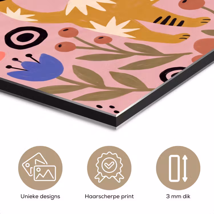 Aluminium schilderij - Kat - Bloemen - Dieren - Modern - Roze — 7