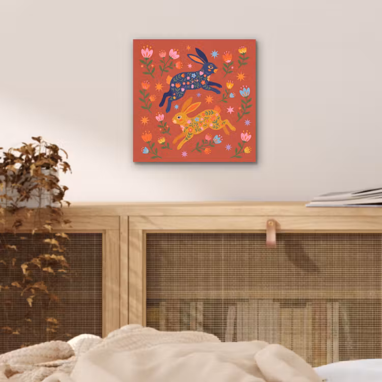 Aluminium schilderij - Konijn - Bloemen - Folk Art - Kleurrijk - Dieren — 4