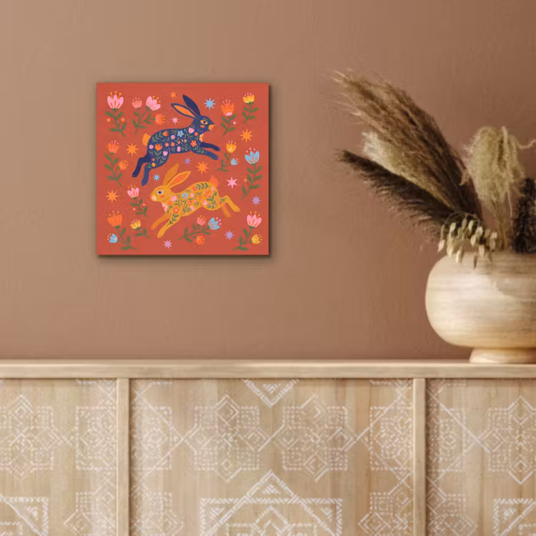 Aluminium schilderij - Konijn - Bloemen - Folk Art - Kleurrijk - Dieren — 5