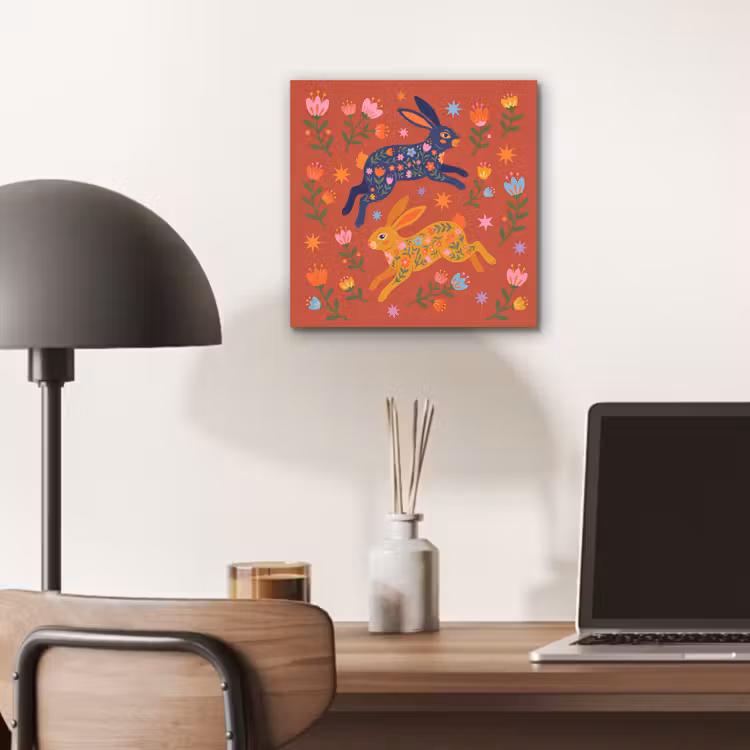 Aluminium schilderij - Konijn - Bloemen - Folk Art - Kleurrijk - Dieren — 6