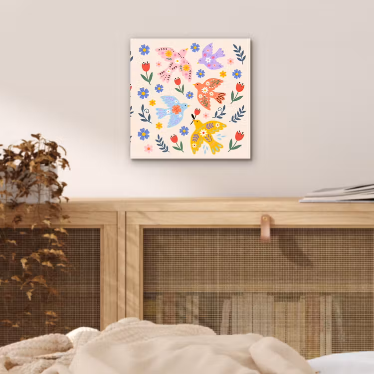 Aluminium schilderij - Vogel - Bloemen - Folk - Kleurrijk - Dieren — 4
