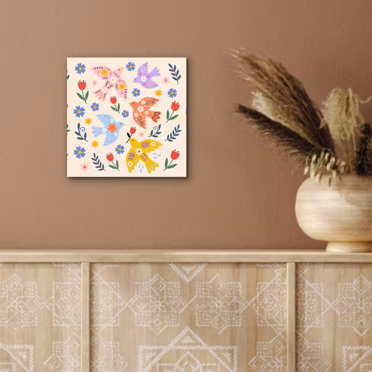Aluminium schilderij - Vogel - Bloemen - Folk - Kleurrijk - Dieren — 5