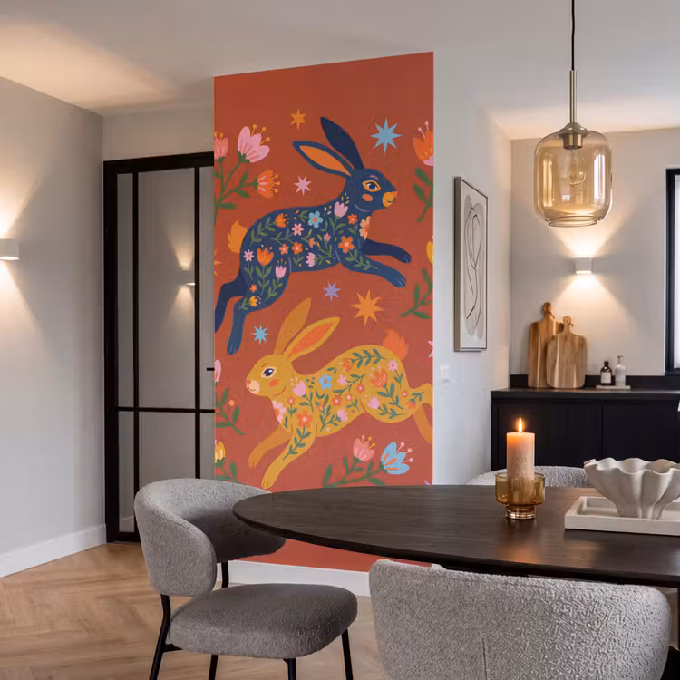 Behang - Konijn - Bloemen - Folk Art - Kleurrijk - Dieren — 5