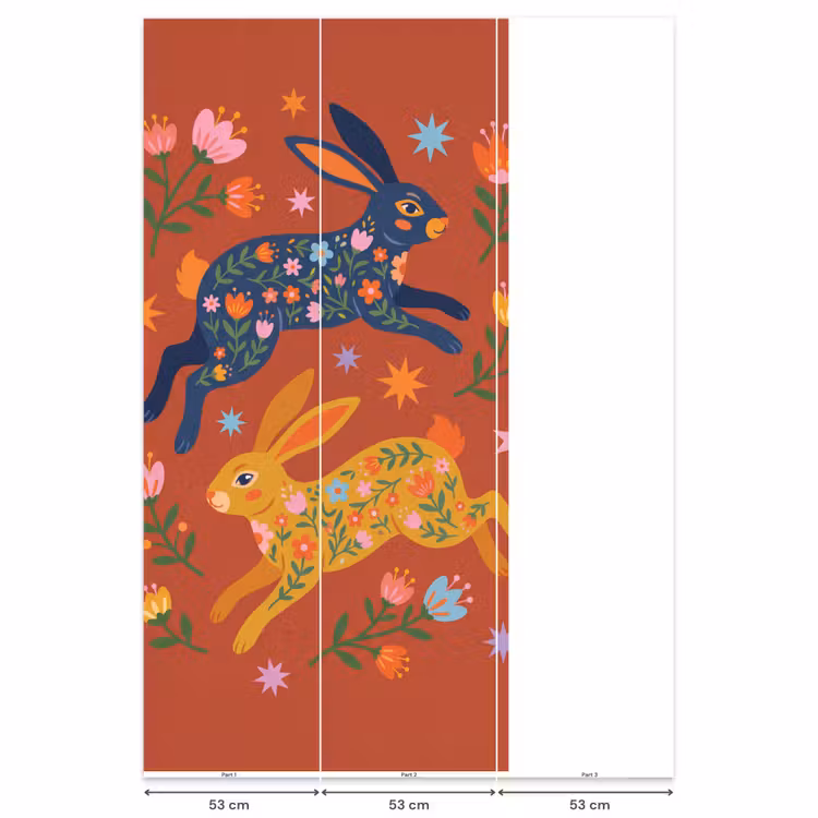 Behang - Konijn - Bloemen - Folk Art - Kleurrijk - Dieren — 6
